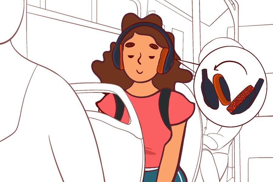 Commuter on a bus swapping in foam cushions