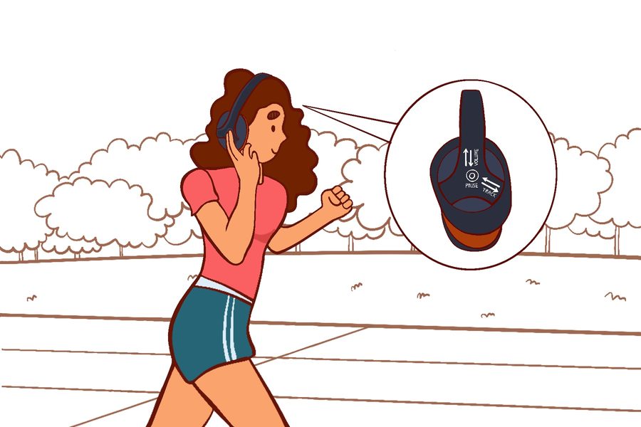 Runner adjusting earcup controls mid-run