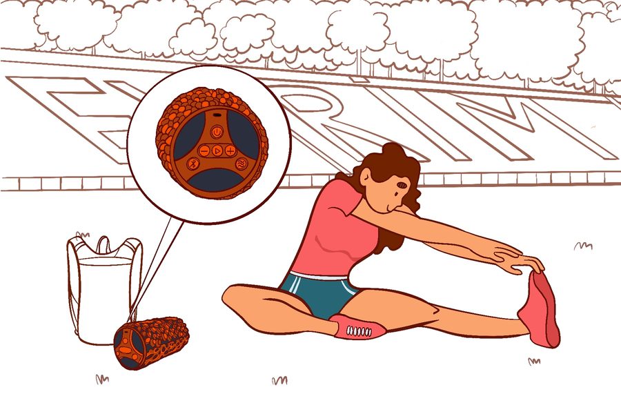Stretching beside the speaker, using voice commands