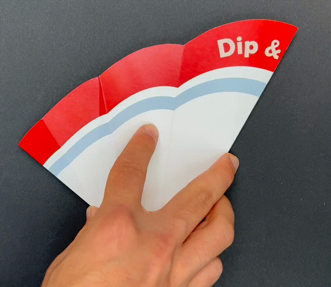 The Dip & Carry package being opened out from flat into its three-dimensional form