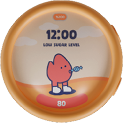 GlucoBuddy watch UI — low blood glucose level alert