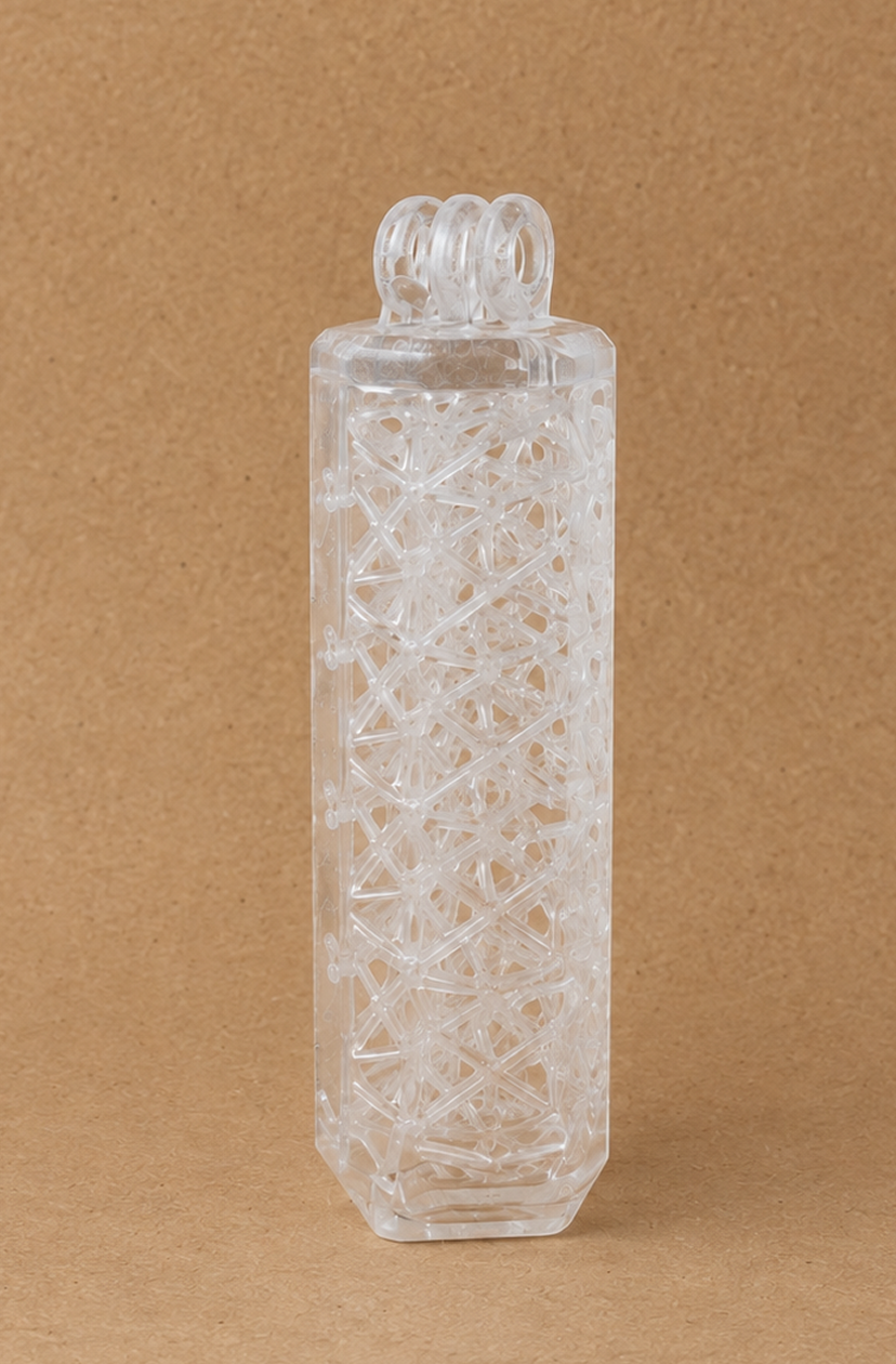 Clear lattice-walled handle, printed in a rigid clear resin