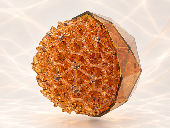 Faceted lattice sphere, amber