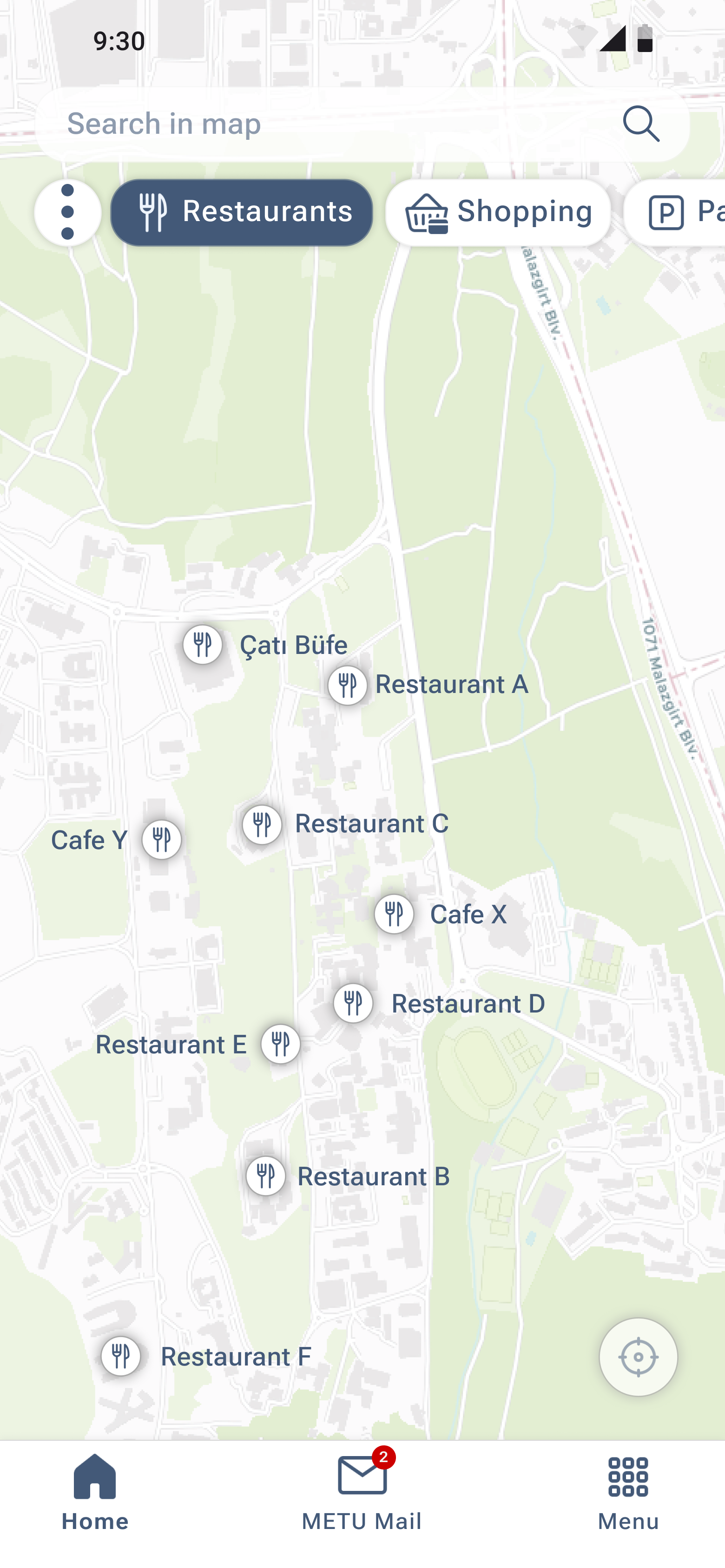 Campus map — restaurants