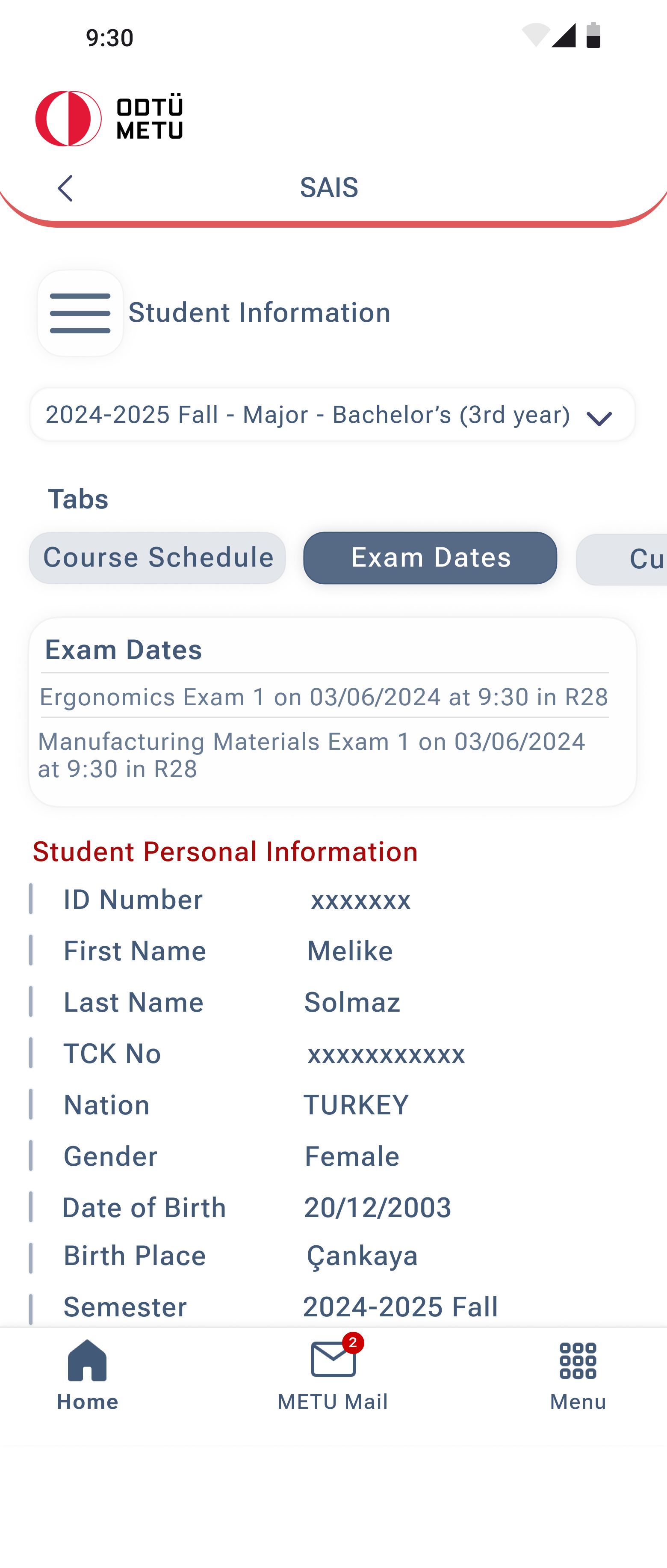 SAIS — exam dates