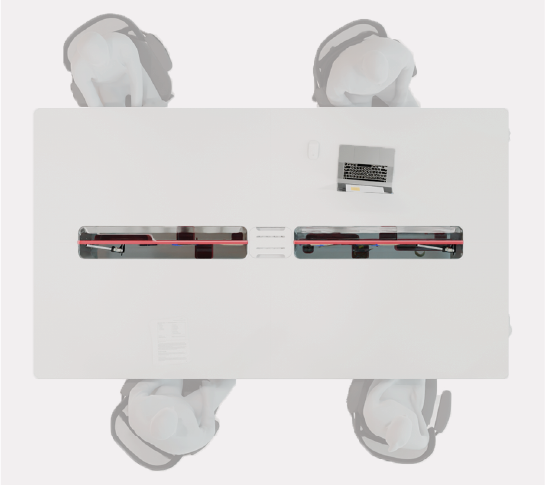 Four-person workstation layout, top view