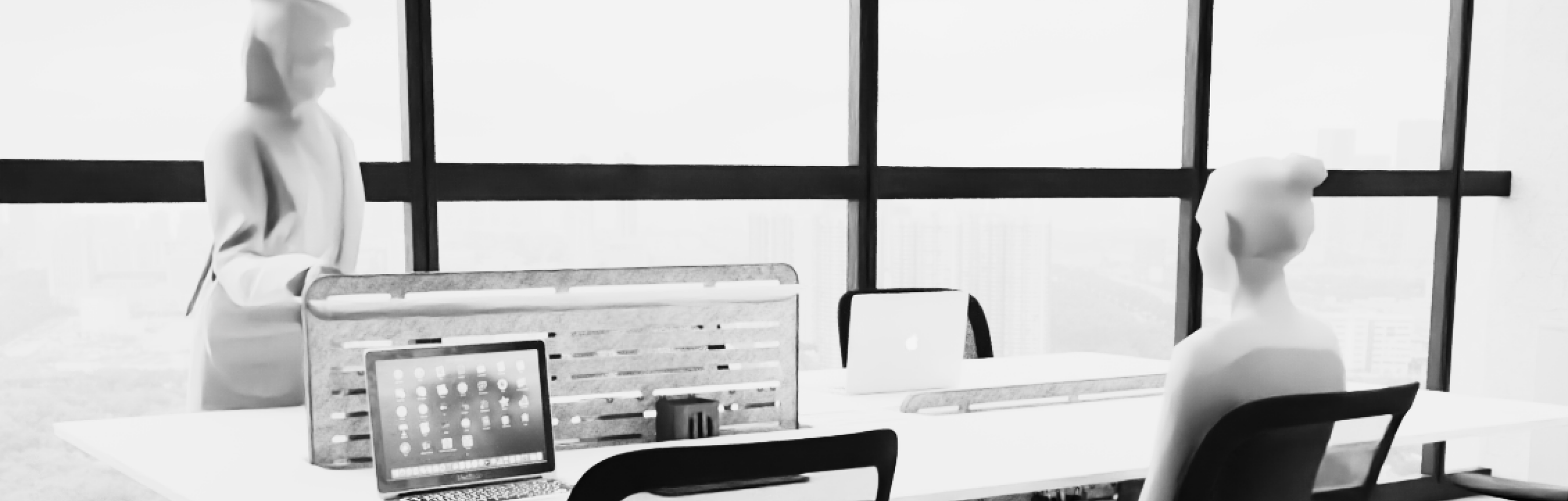 Opus workstation cluster viewed across the partition, users seated on either side
